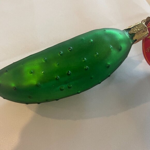 Kathe Wohlfahrt Christmas Ornament Mouth Blown Pickle Poesie In Glas w/ Tag - Picture 2 of 3